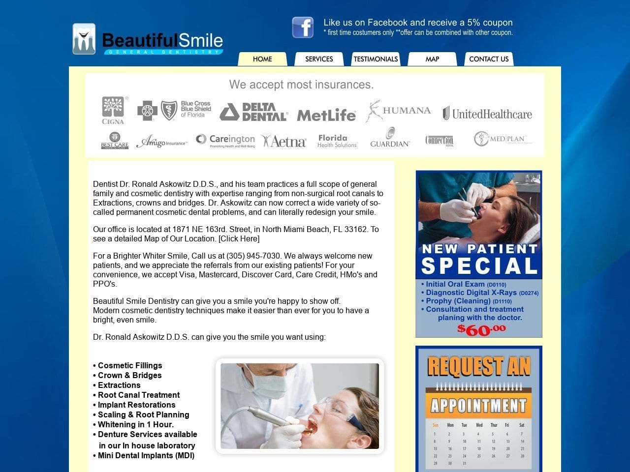 Beautiful Smile Dental Website Screenshot from smilema.com