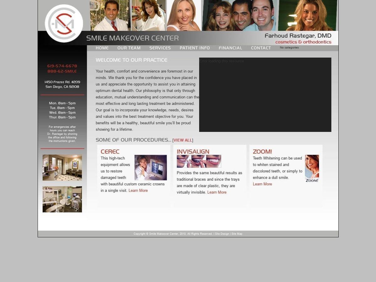 Smile Makeover Center Rastegar Farhoud DDS Website Screenshot from smilemakeovercenter.com