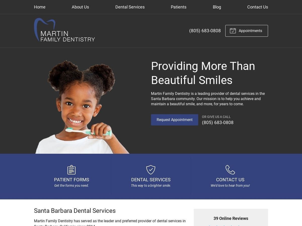 Martin Family Dentistry Website Screenshot from smilesantabarbara.com