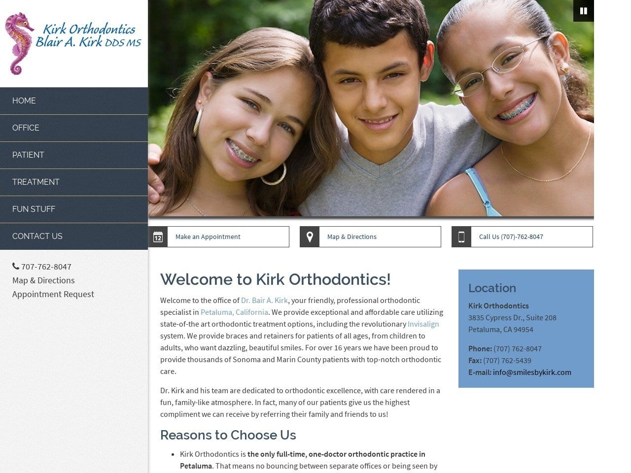 Kirk Orthodontics Website Screenshot from smilesbykirk.com