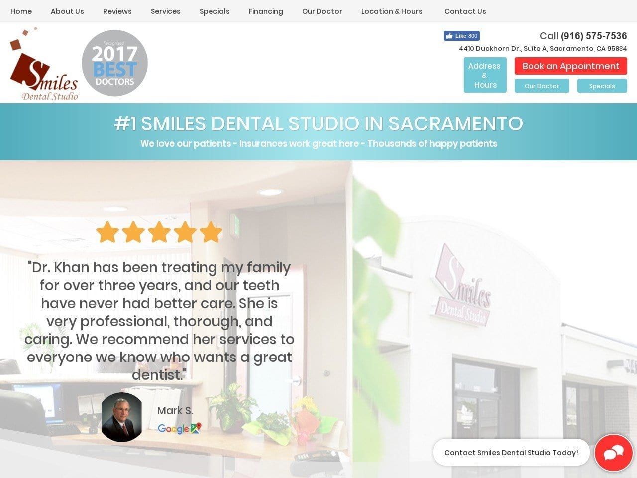 Smiles Dental Studio Dr. Neelofar Khan DDS Website Screenshot from smilesdentalstudio.com