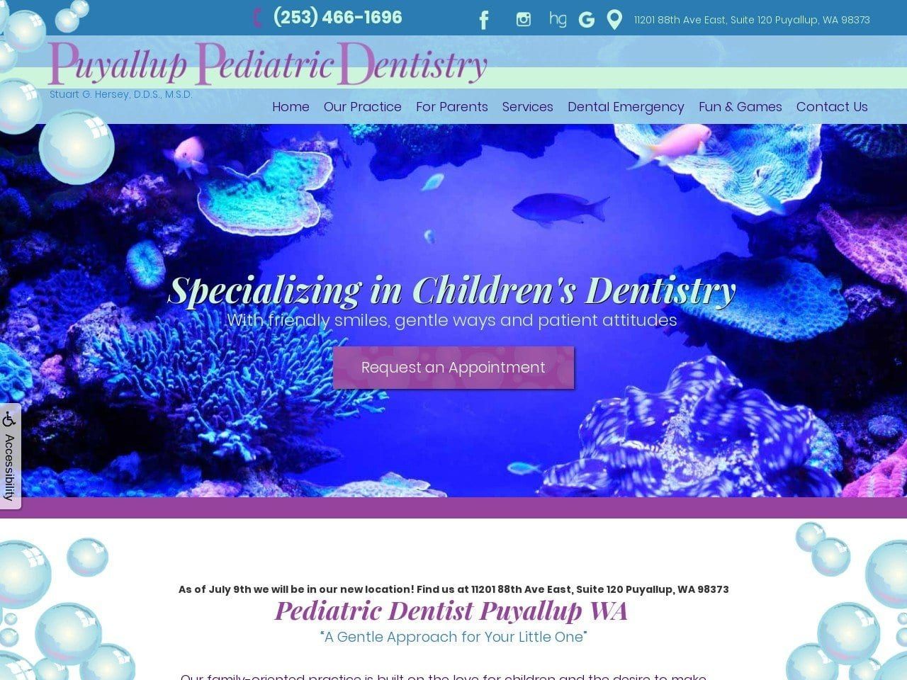 Puyallup Pediatric Dentist Website Screenshot from smilesforkids.com