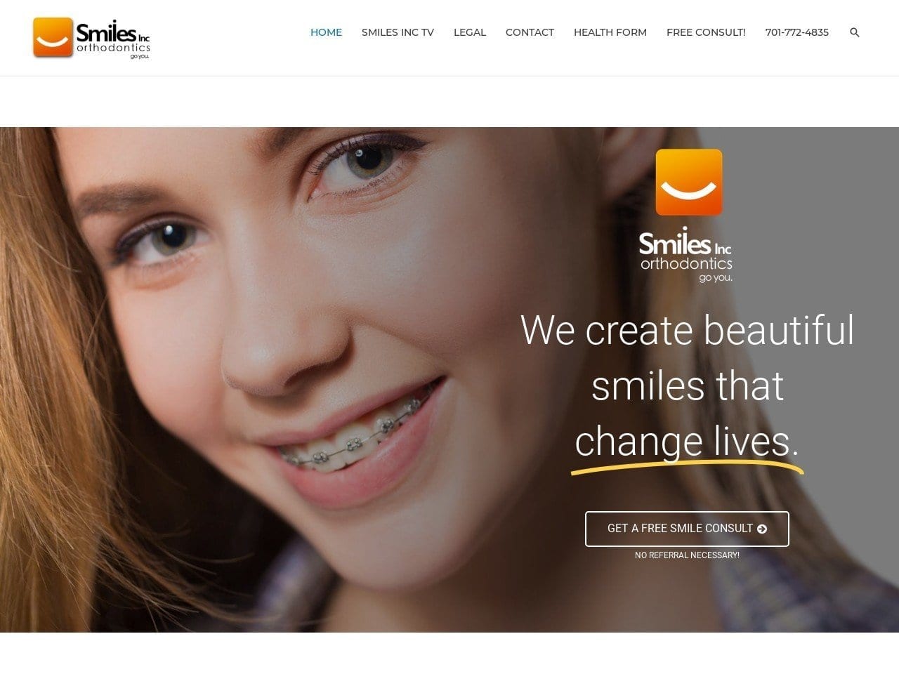 Smiles Inc. Orthodontics Website Screenshot from smilesinc.com