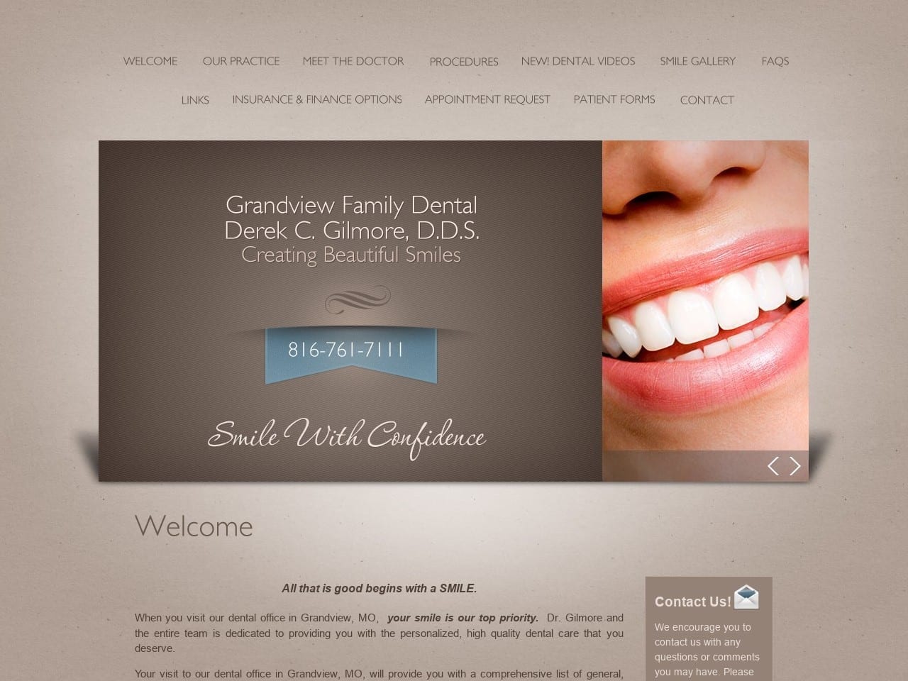 Dr. Derek C. Gilmore DDS Website Screenshot from smilingbeautiful.com