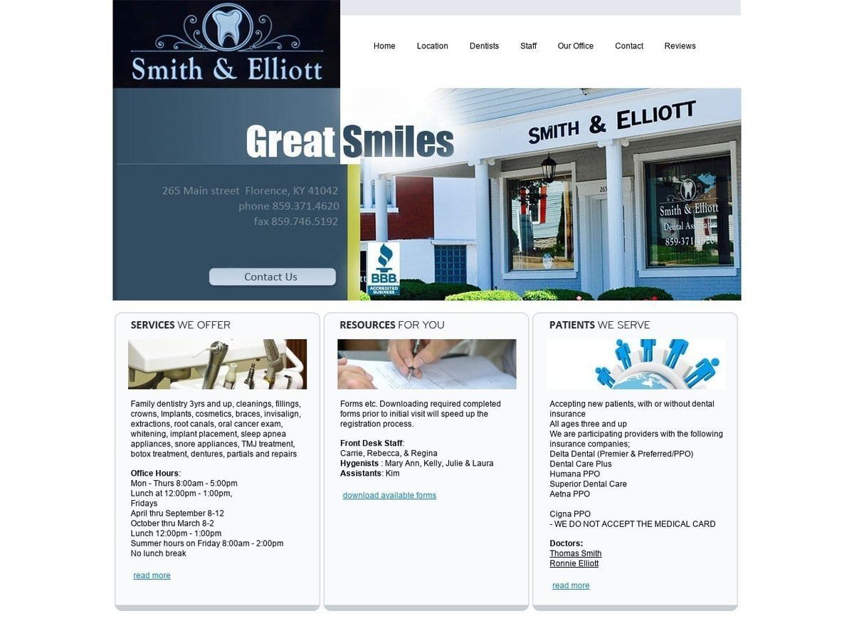 Smith and Elliott Dental Website Screenshot from smithelliottdental.com