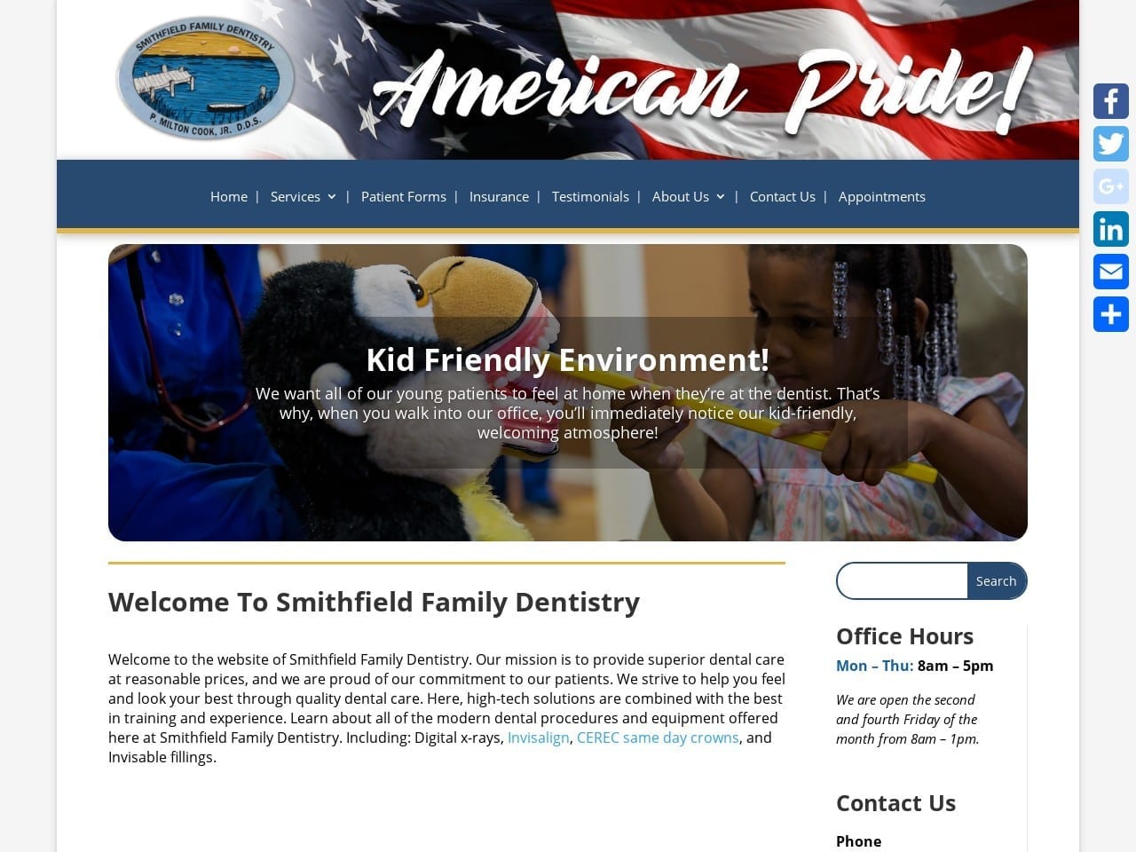 Smithfield Family Dentistry Website Screenshot from smithfield-dds.com