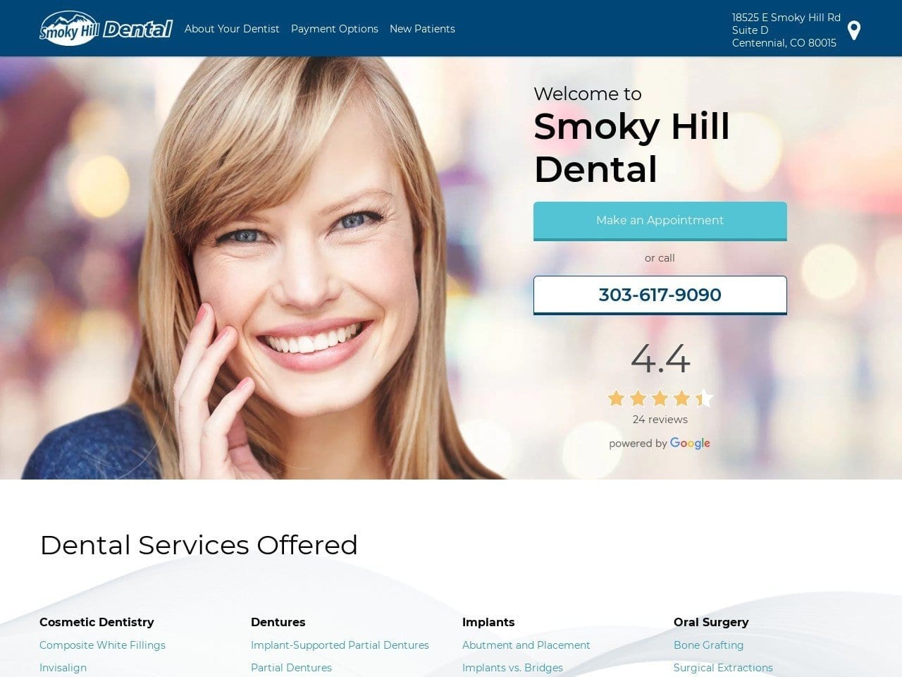 Smokyhill Dental Website Screenshot from smokyhilldental.com