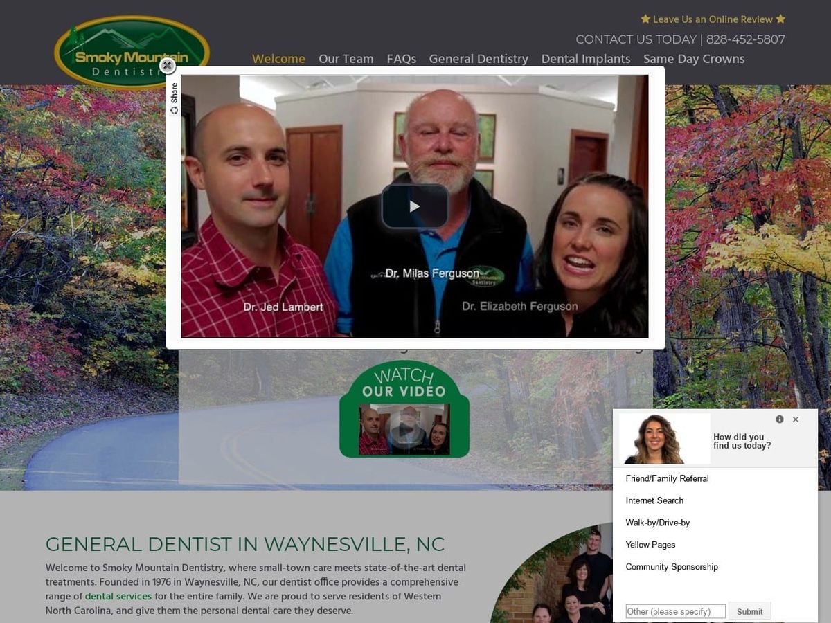 Smoky Mountain Dentist Website Screenshot from smokymountaindentistry.com