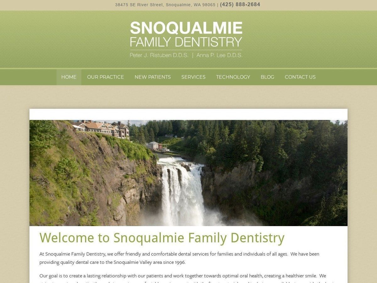 Snoqualmie Family Dentist Website Screenshot from snoqualmiedentist.com