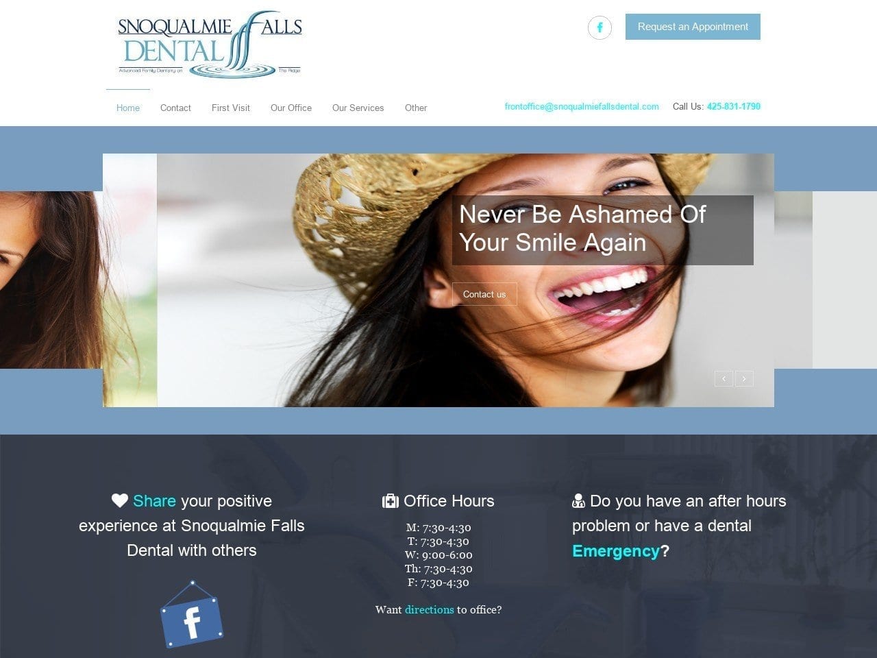 Snoqualmie Falls Dental Website Screenshot from snoqualmiefallsdental.com