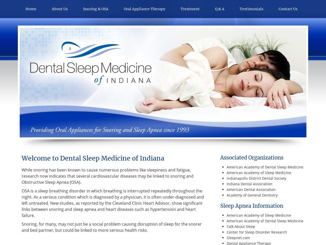 Dental Sleep Medicine Website Screenshot from snoringindiana.com