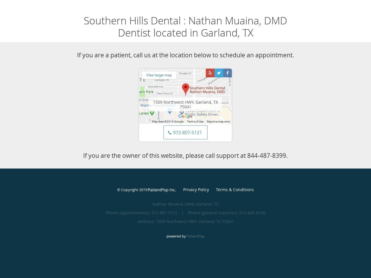 Southern Hills Dental Dr. Nathan K. Muaina Website Screenshot from sohillsdental.com