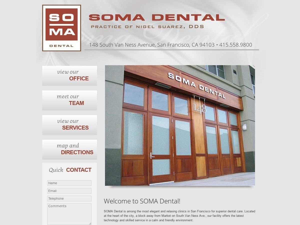 Dr. Nigel Suarez DDS Website Screenshot from somadental.com