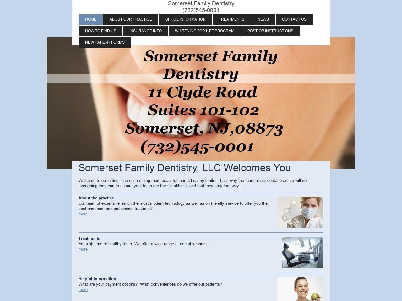 Somerset Family Dentist Website Screenshot from somersetfamilydental.com