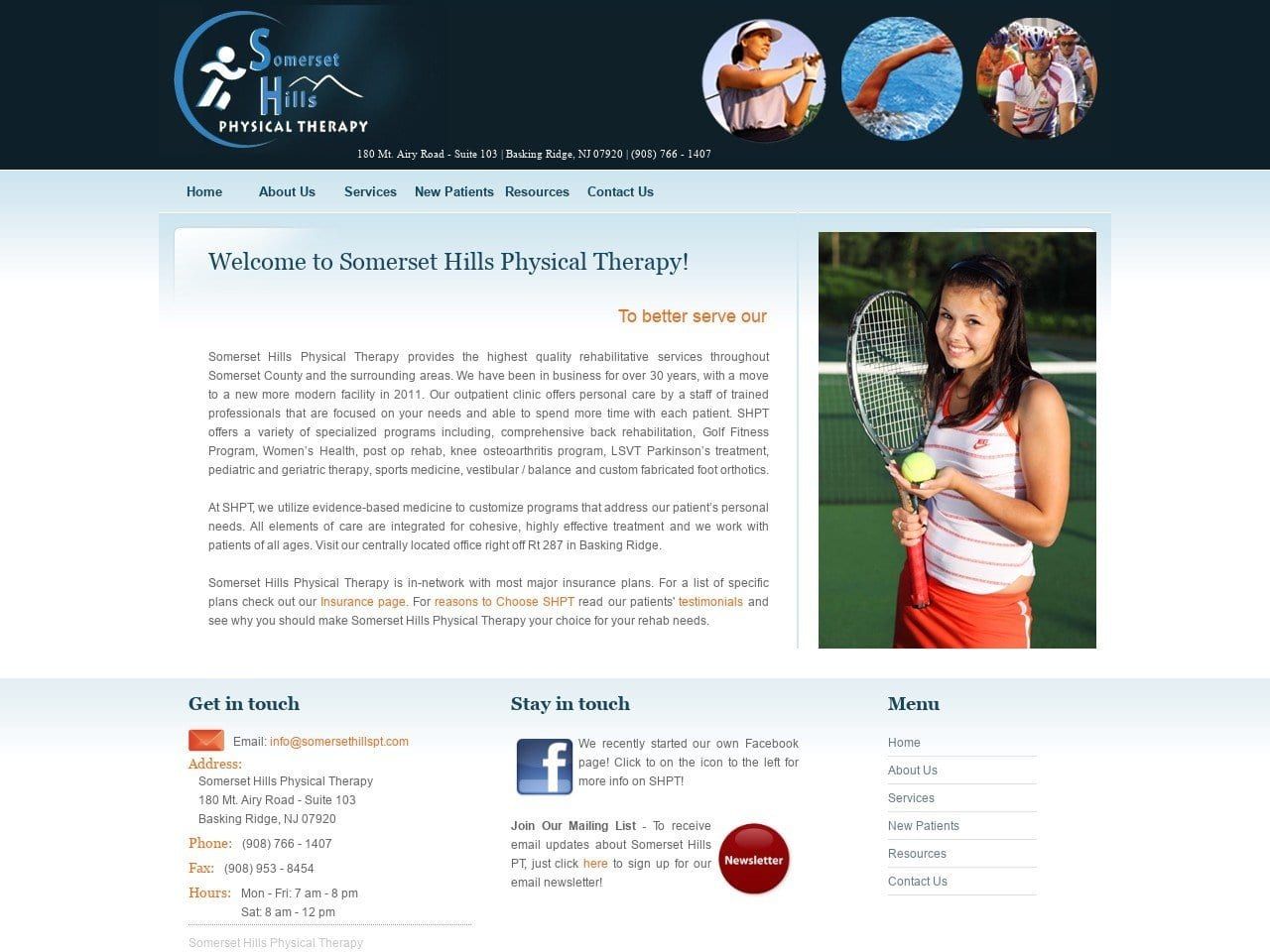 Somerset Hills Physical Therapy Website Screenshot from somersethillspt.com