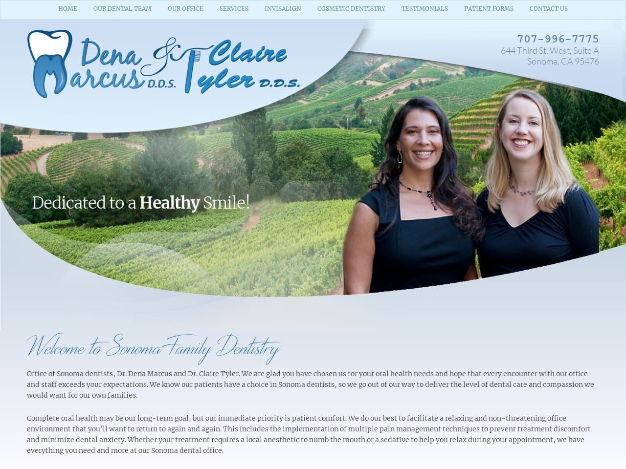 Dena Marcus DDS Website Screenshot from sonomafamilydentist.com