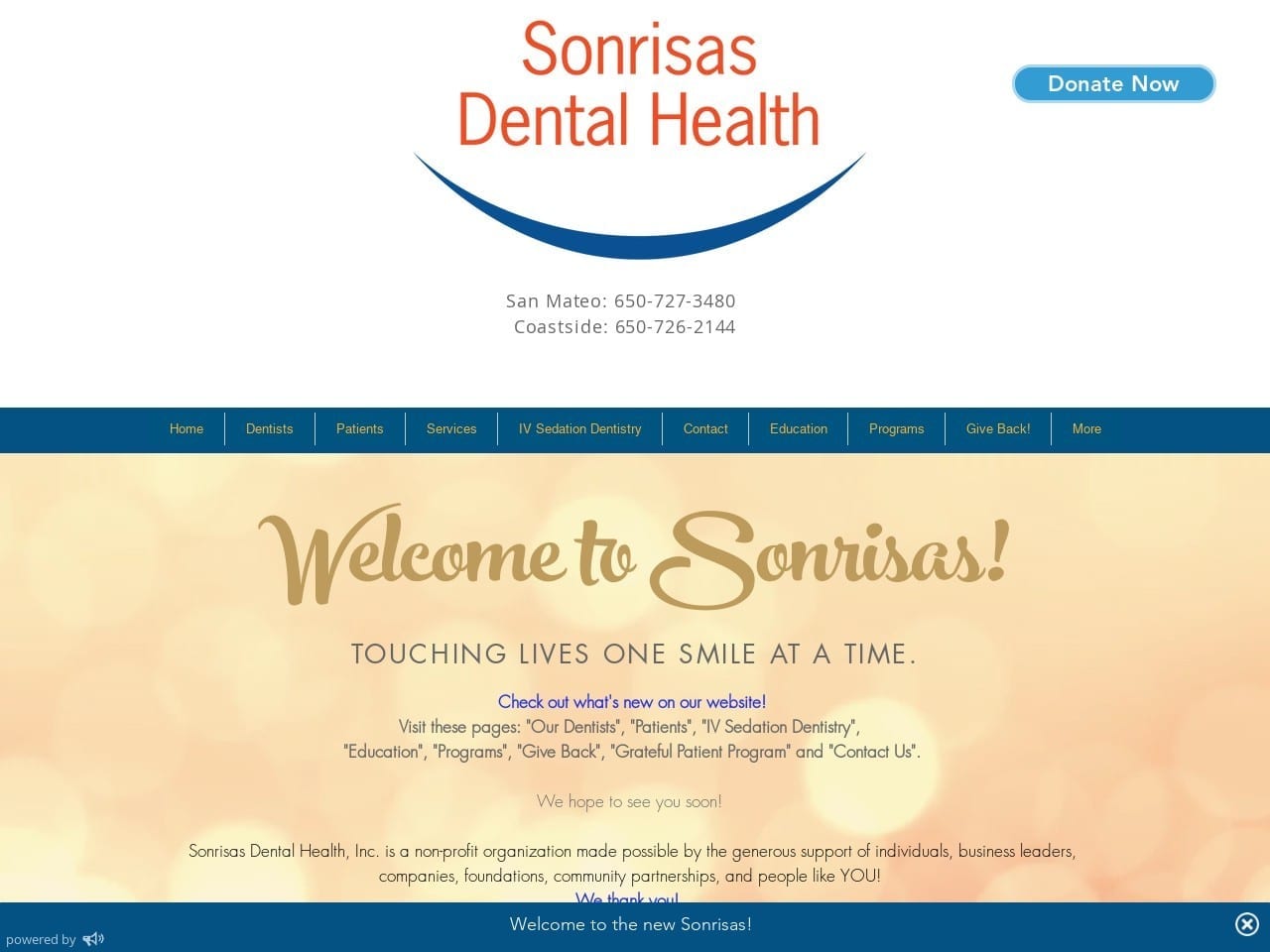 Sonrisas Community Dental Cetner Website Screenshot from sonrisasdental.org