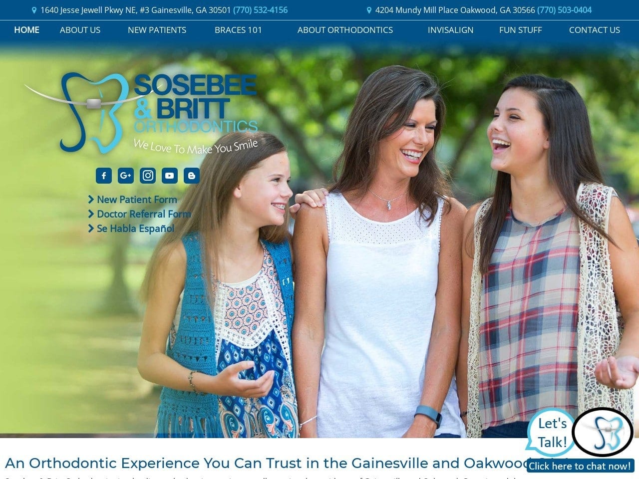 Sosebee and Britt Orthodontics Website Screenshot from sosebeeandbritt.com