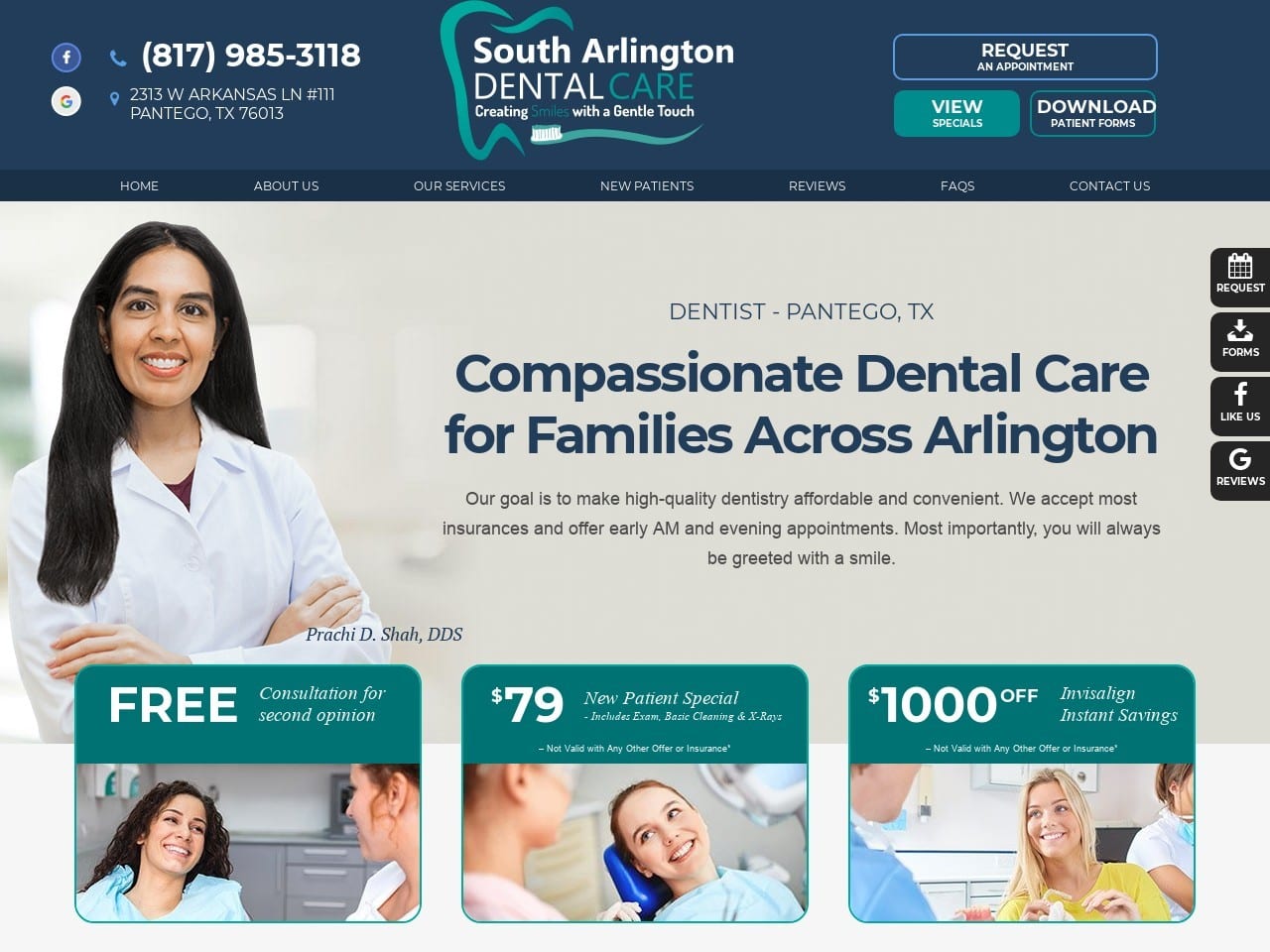 South Arlington Dental Care Website Screenshot from southarlingtondentalcare.com