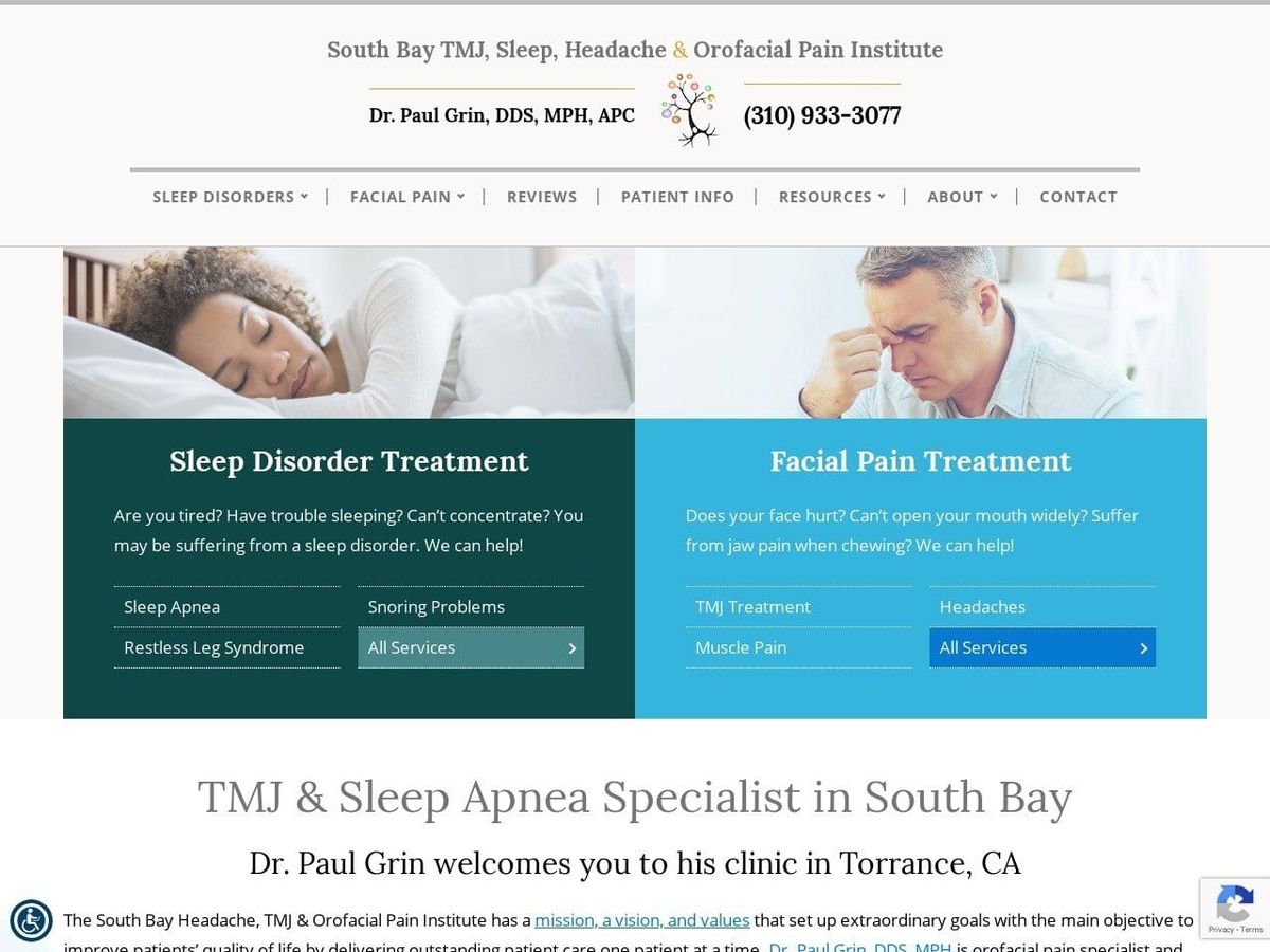 Paul Grin DDS Website Screenshot from southbaytmj.com