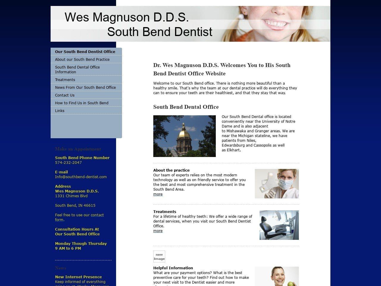 Dr. Wesley Magnuson DDS Website Screenshot from southbend-dentist.com