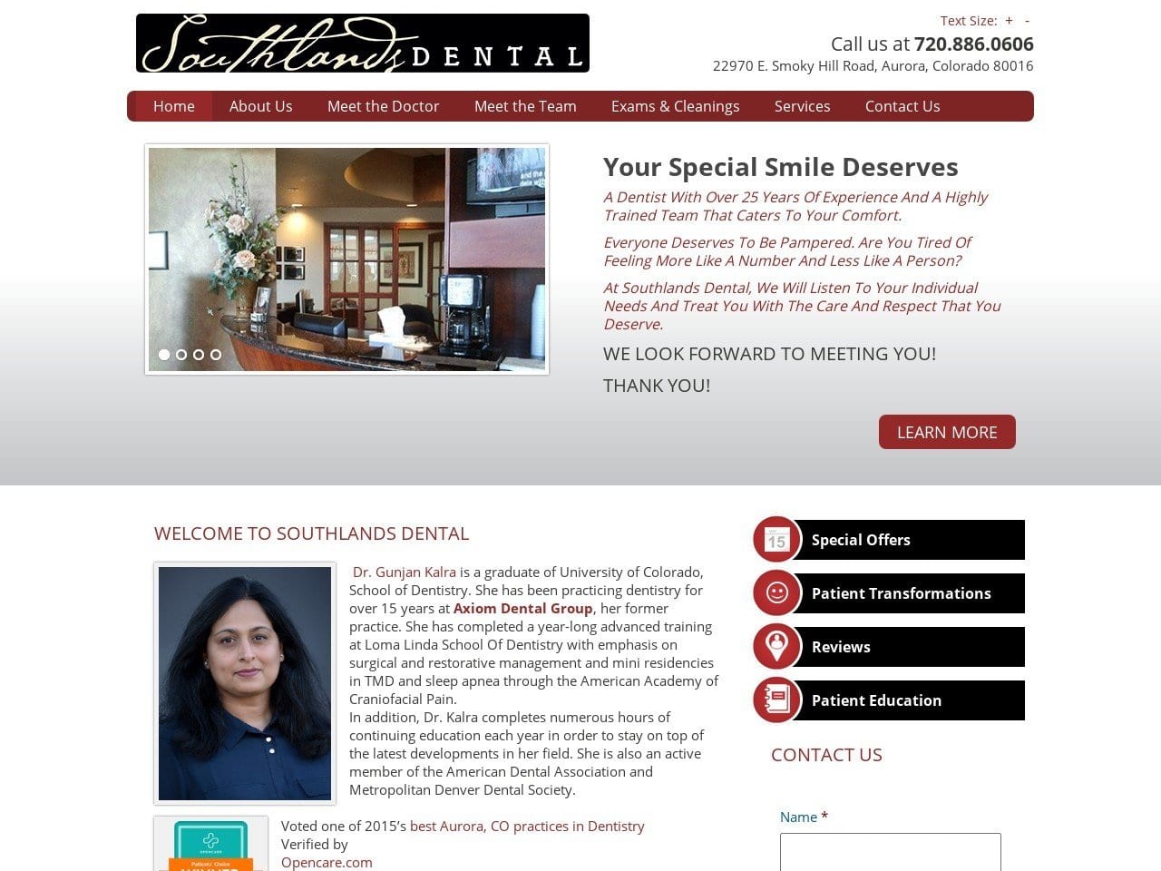 Southlands Dental Website Screenshot from southlandsdental.com