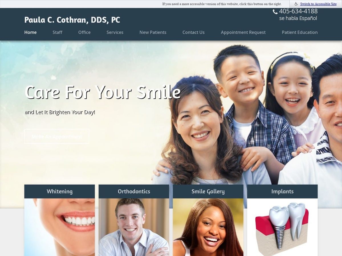 Paula C. Cothran DDS PC Website Screenshot from southoklahomacitydentist.com