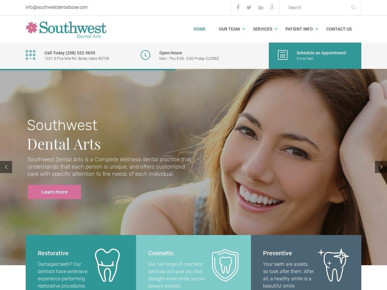 Southwest Dental Associates Website Screenshot from southwestdentalboise.com