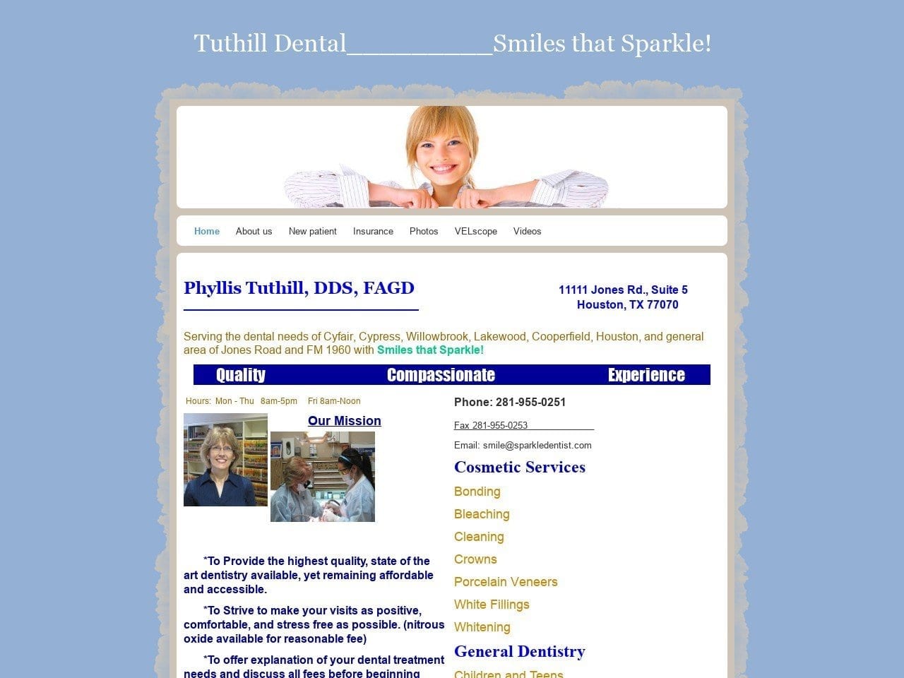 Tuthill Dental Office Website Screenshot from sparkledentist.com