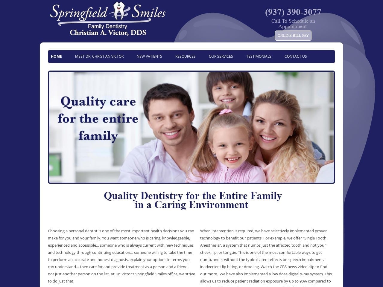 Springfield Smiles Family Dentistry Website Screenshot from springfieldsmilesdds.com