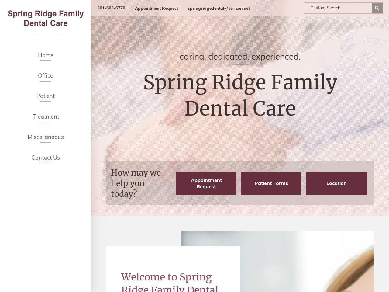 Spring Ridge Family Dental Website Screenshot from springridgefamilydental.com