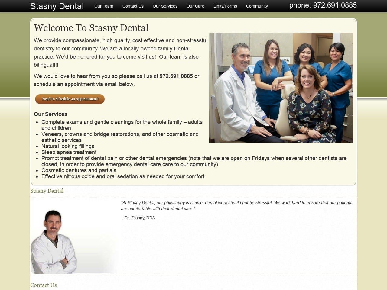 Dr. Robert J. Stasny DDS Website Screenshot from stasnydental.com