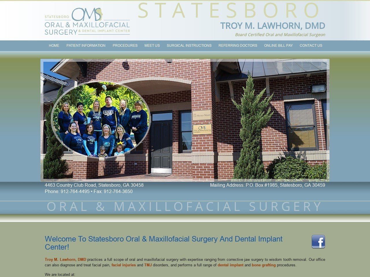 Statesboro Oral and Maxillofacial Surgery Inc Website Screenshot from statesboro-oralsurgery.com