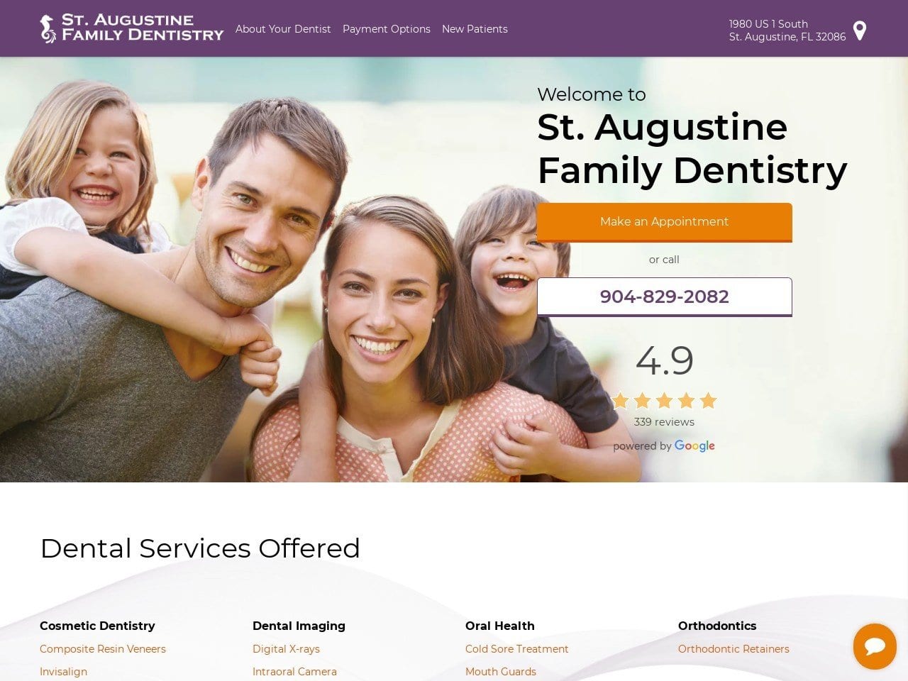 St. Augustine Family Dentist Website Screenshot from staugustinedentistry.com