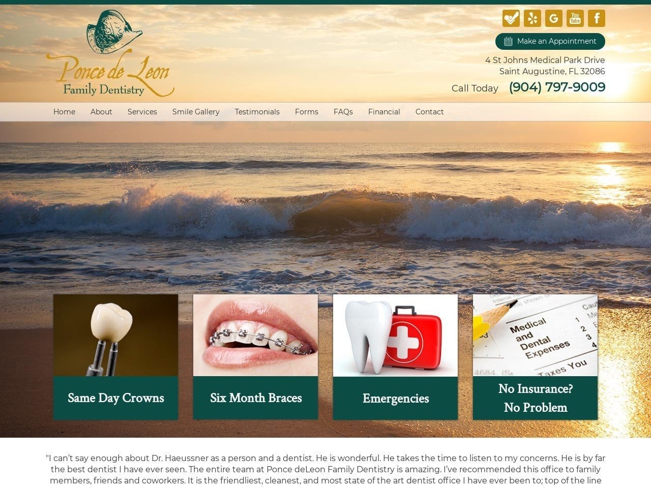 Ponce De Leon Family Dentist Website Screenshot from staugustinesmiles.com