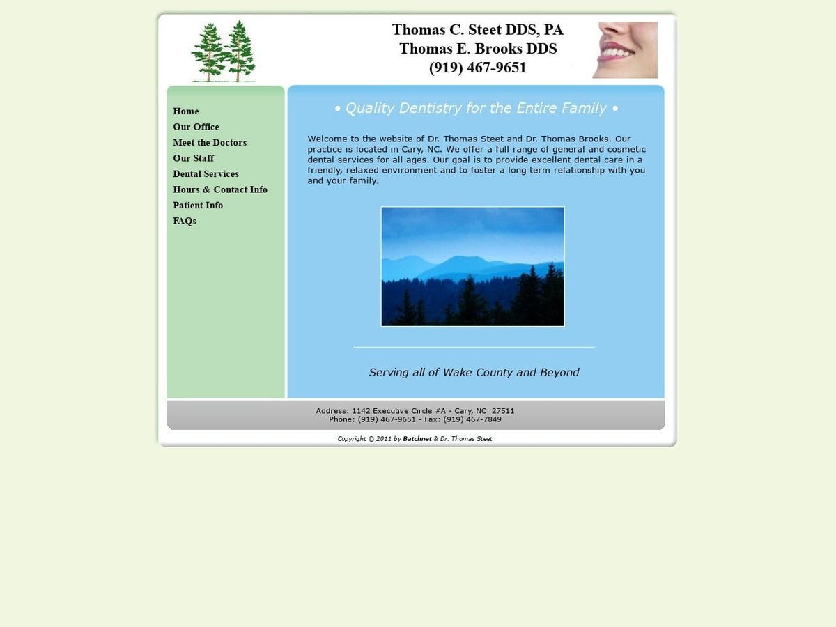 Thomas E Brooks Dental Website Screenshot from steetdds.com