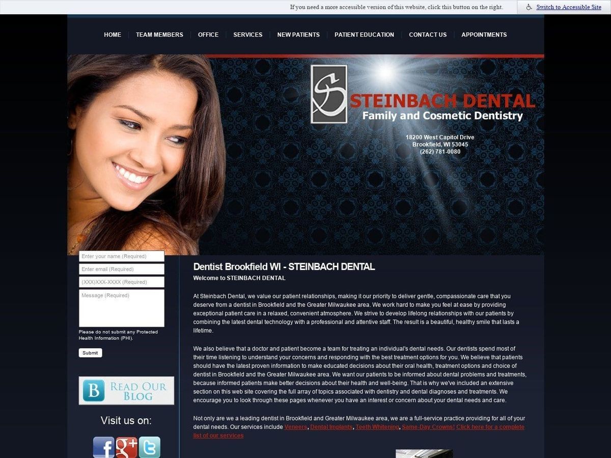 Steinbach Dental Website Screenshot from steinbachdental.com