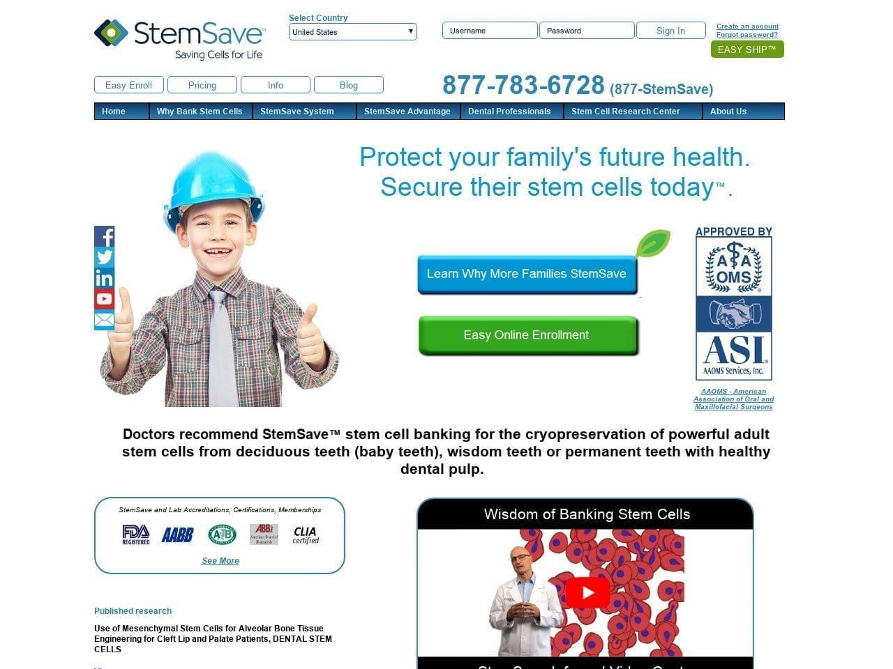 StemSave Inc. Website Screenshot from stemsave.com