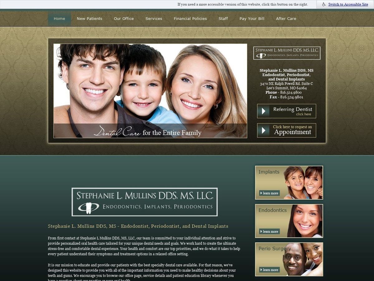 Stephanie L. Mullins DDS MS LLC Website Screenshot from stephaniemullinsdds.com