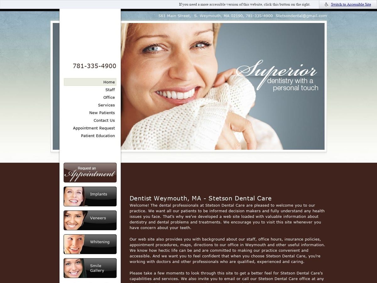 Stetson Dental Care Website Screenshot from stetsondental.com