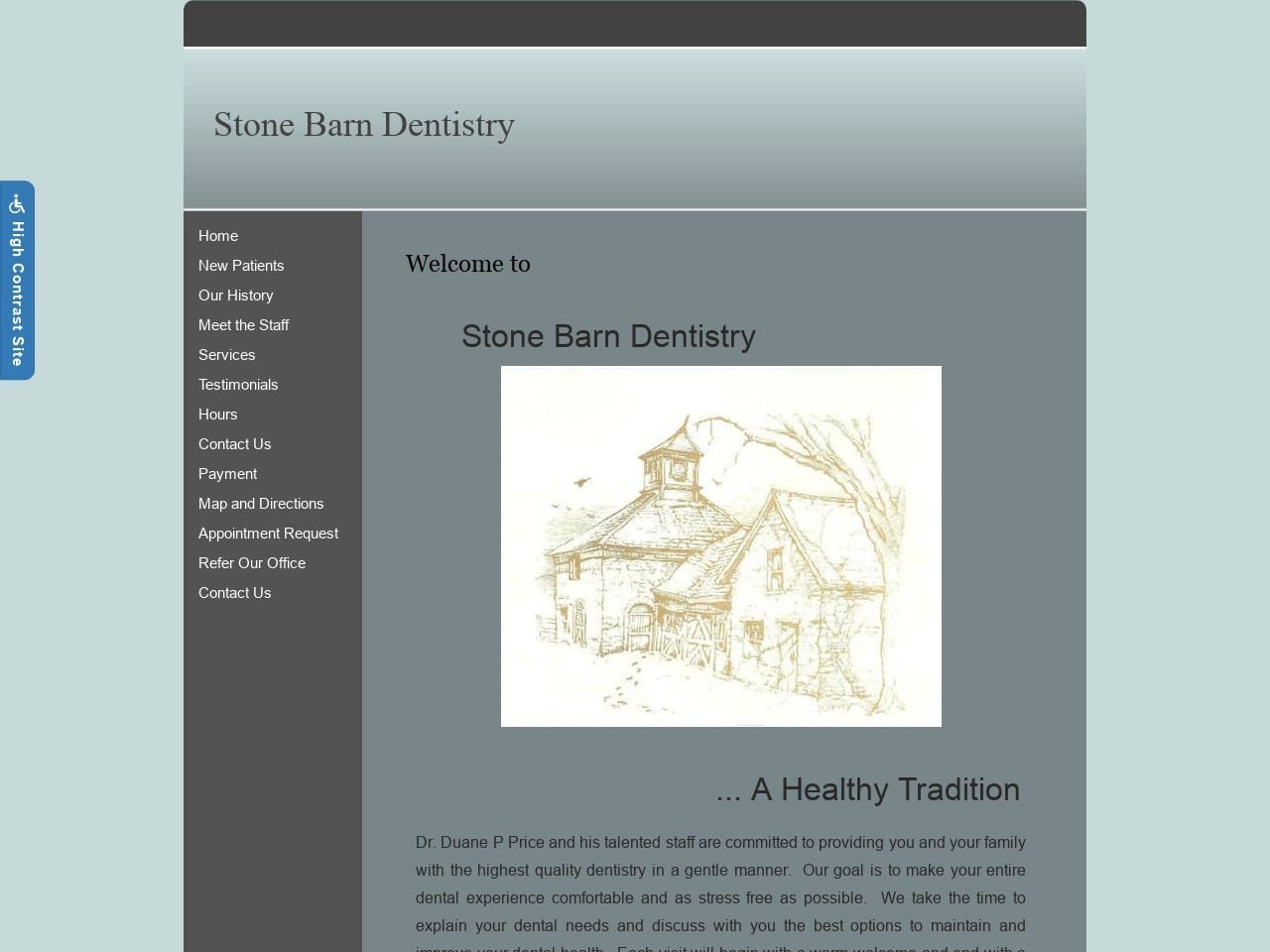 Stone Barn Dentist Website Screenshot from stonebarndentistry.com