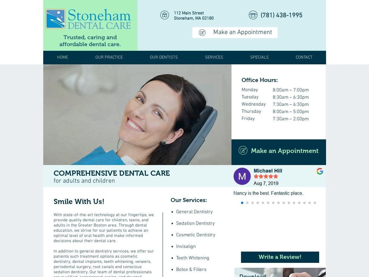 Stoneham Dental Care Website Screenshot from stonehamdentalcare.com