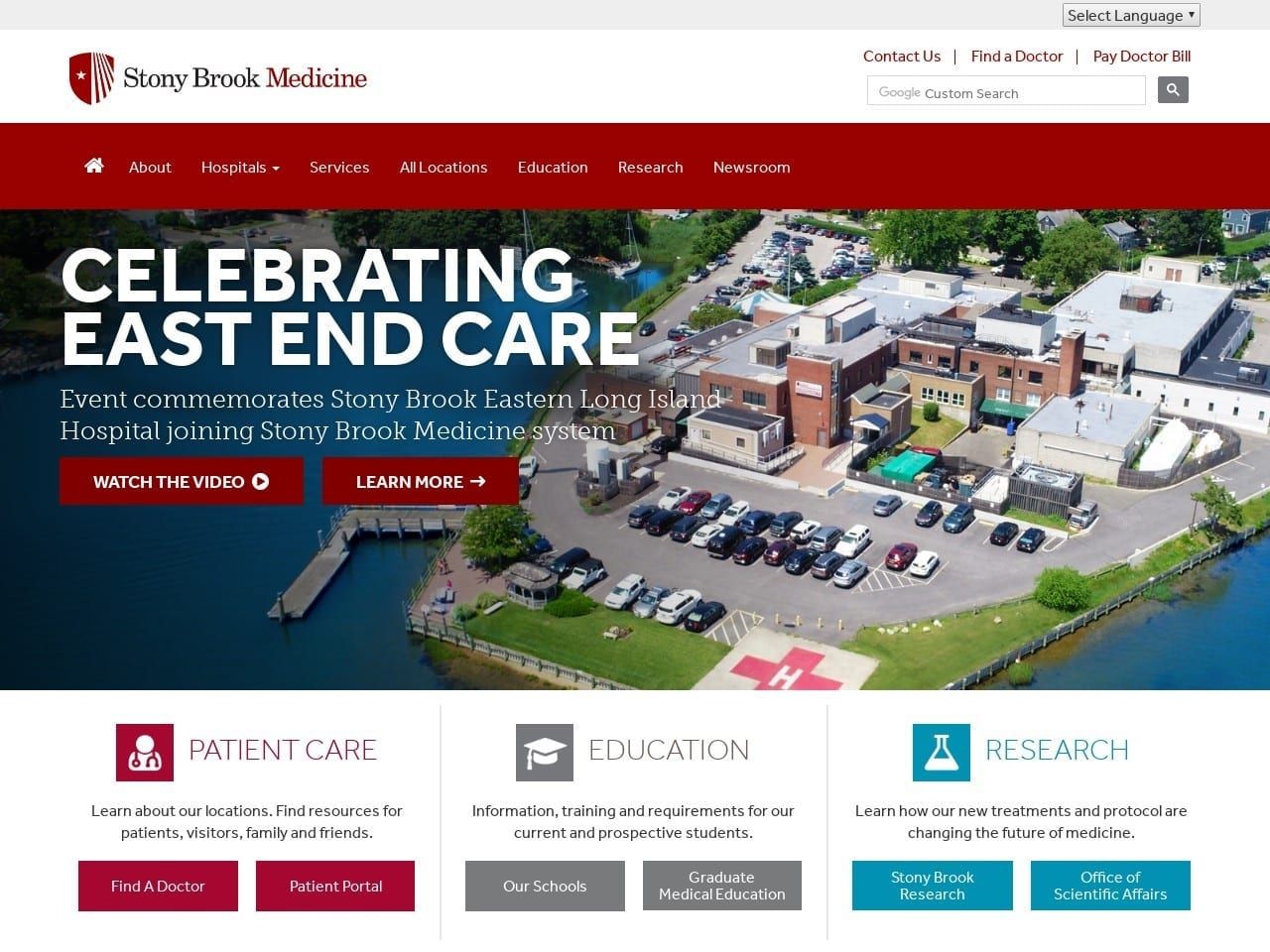 Stony Brook University Hospital Website Screenshot from stonybrookmedicine.edu
