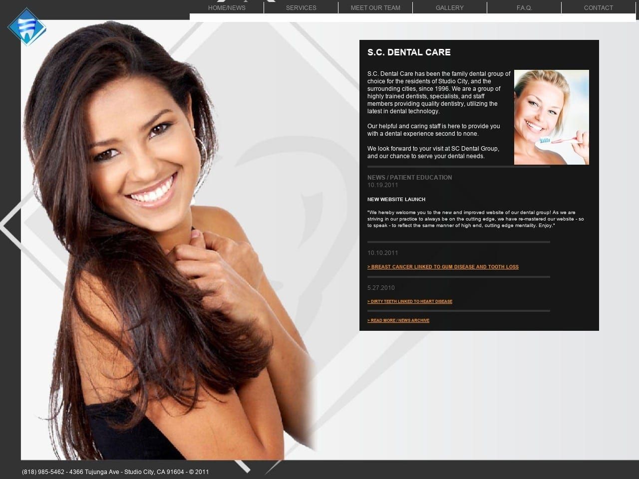 Sean Parham DDS Website Screenshot from studiocitydentalcare.com