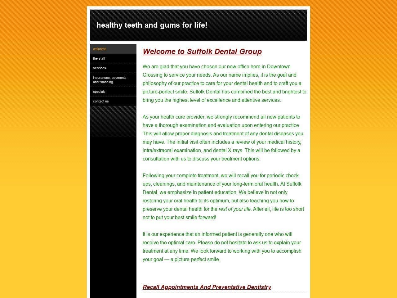 Suffolk Dental Group Website Screenshot from suffolkdental.com