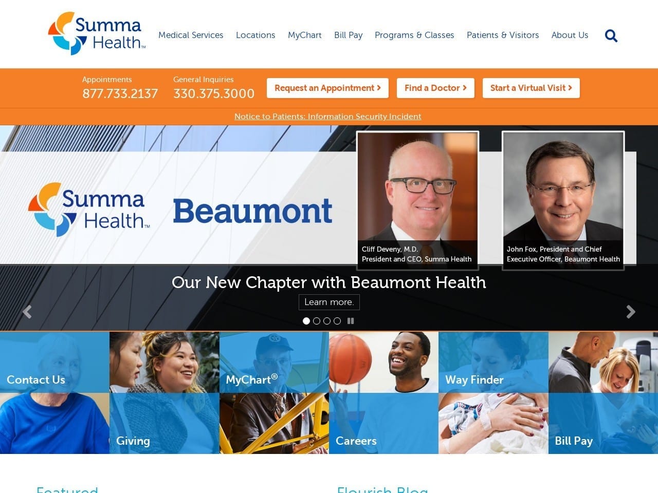 Summa Health System Website Screenshot from summahealth.org