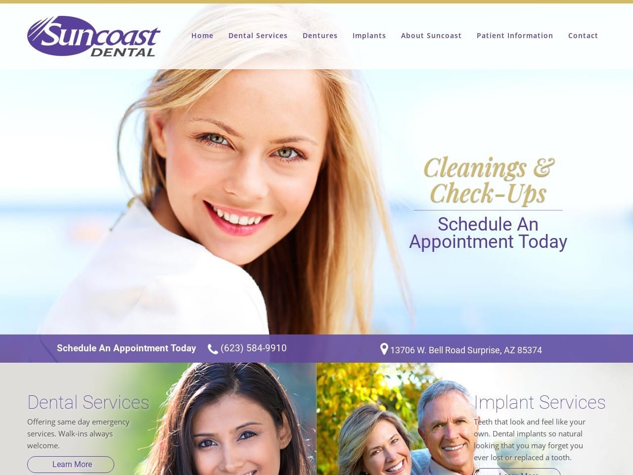 Suncoast Dental Website Screenshot from suncoastdentalaz.com