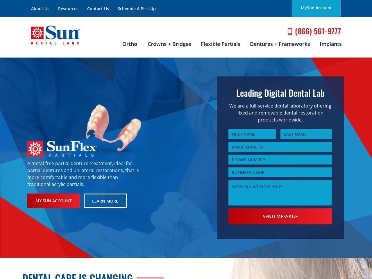 Sun Dental Labs Website Screenshot from sundentallabs.com