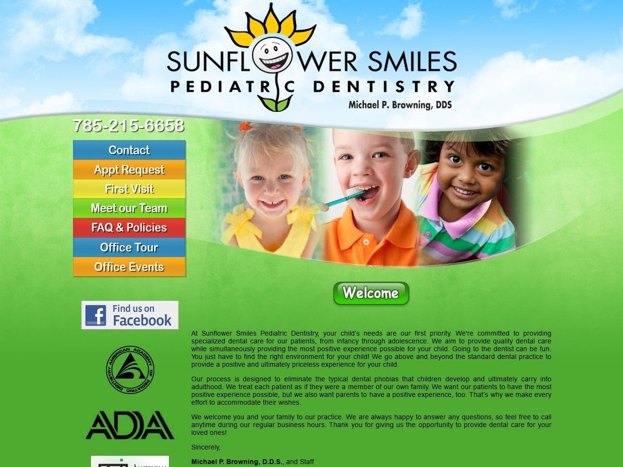 Sunflower Smiles Pediatric Dentistry Browning Mich Website Screenshot from sunflowersmilesdental.com