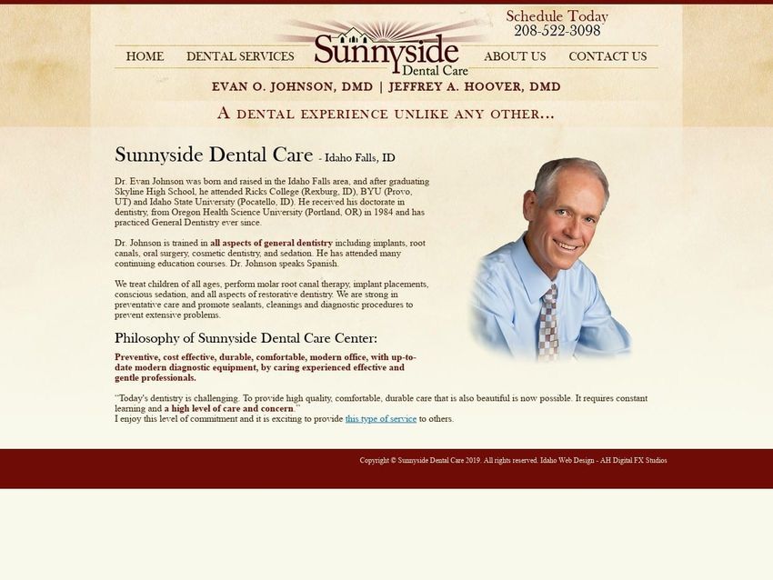 Sunnyside Dental Care Website Screenshot from sunnysidedentalcare.com